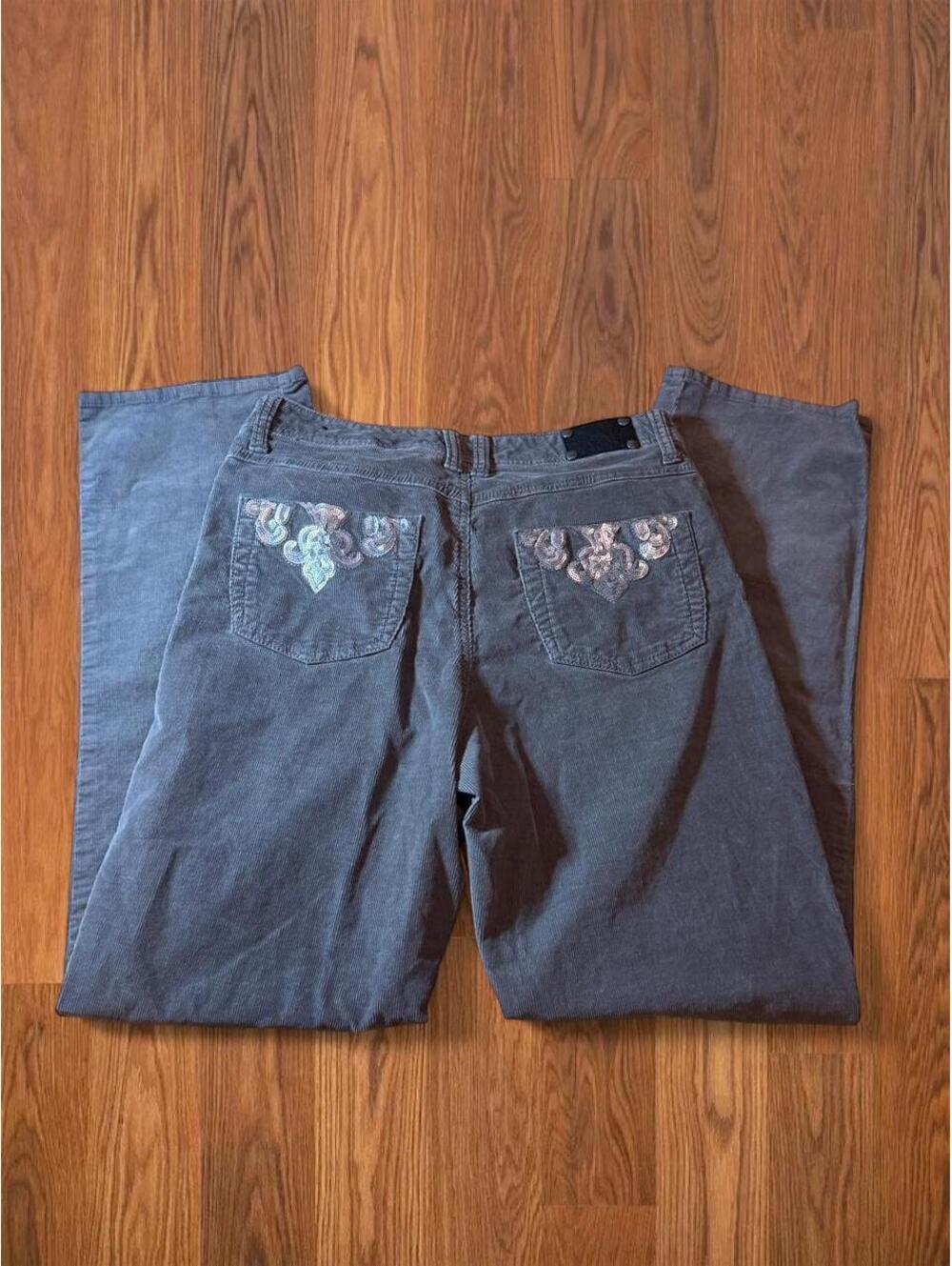 Style & Co Womens Size 10 Gray Corduroy Pants Y2K Floral Embroidered Jeans